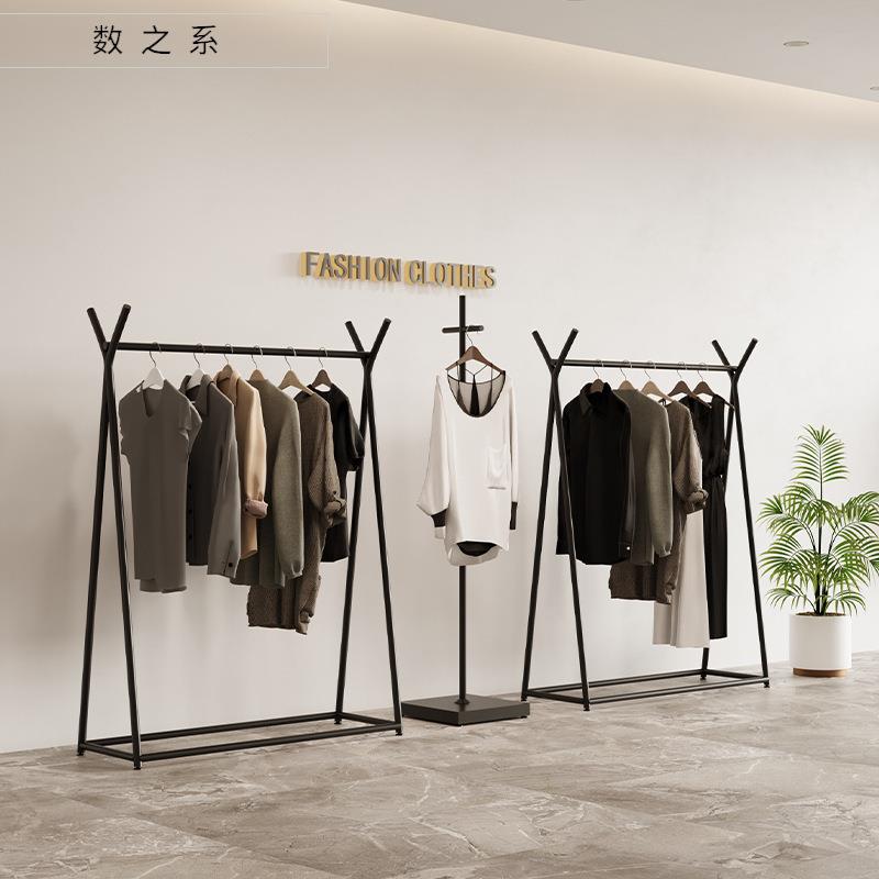 服装店挂衣架落地衣服挂架铁艺加粗黑色童装货架女装挂衣杆陈列架