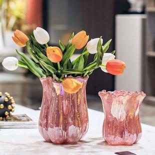 现代创意珠光亮金粉百财琉璃水培花瓶客厅餐桌家居时尚 饰品摆件 装