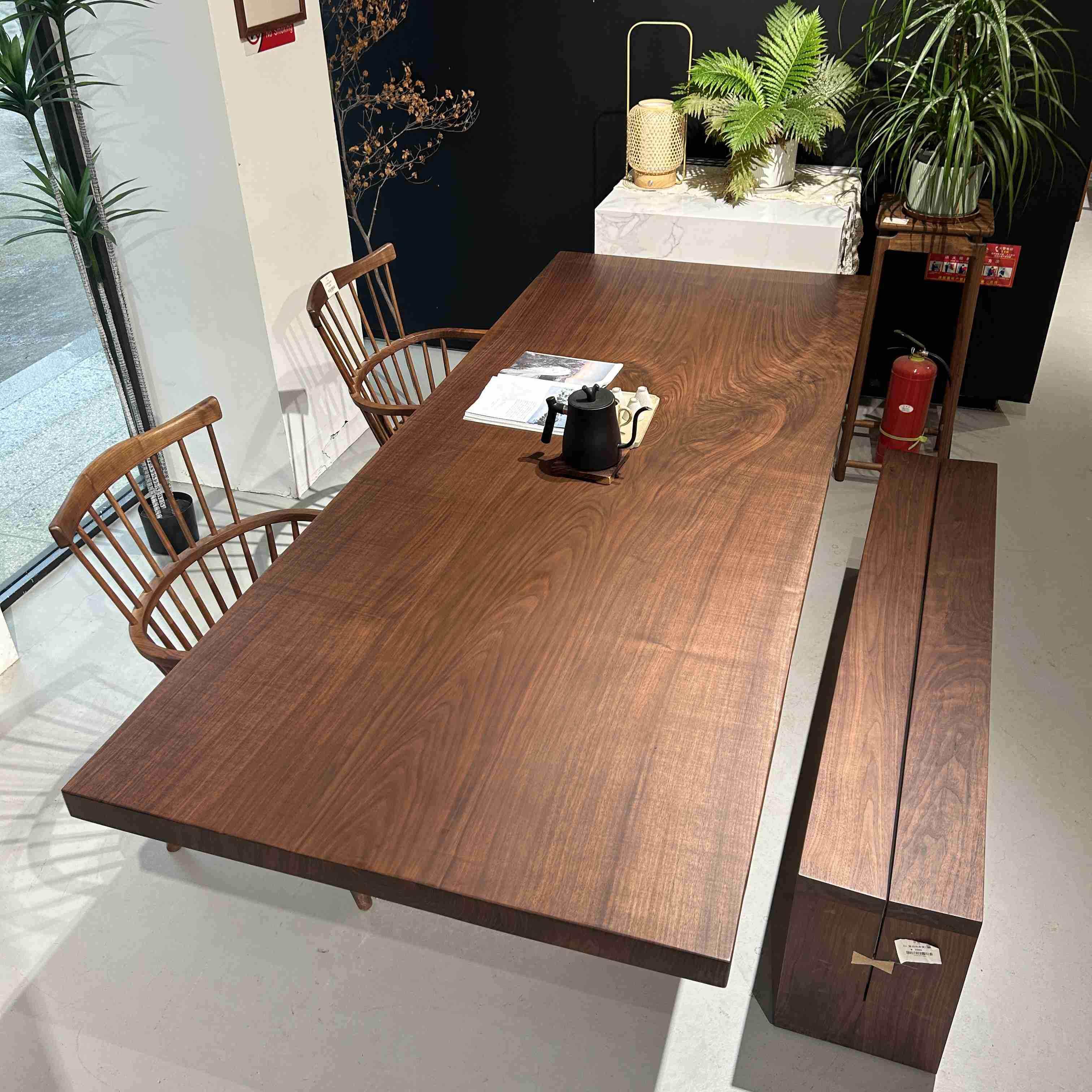 胡桃木大板北美黑胡桃木茶桌实木茶台原木整板简约餐桌茶板自然边