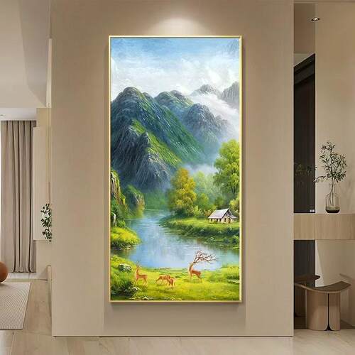 照金山入户玄关装饰画廊过走道挂风画山水景正KFJ对日门壁画流水