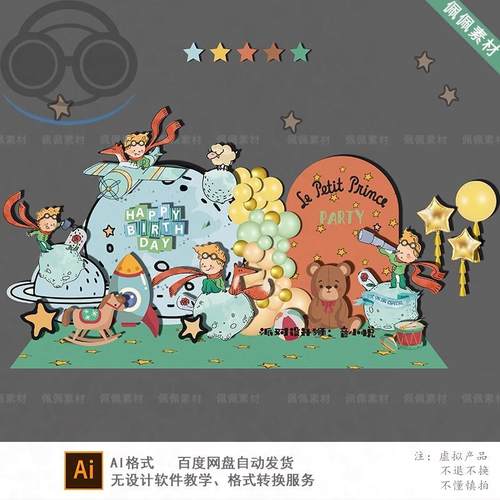 小王子主题男孩生日周岁满月宝宝宴派对舞台背景KT板AI设计素材