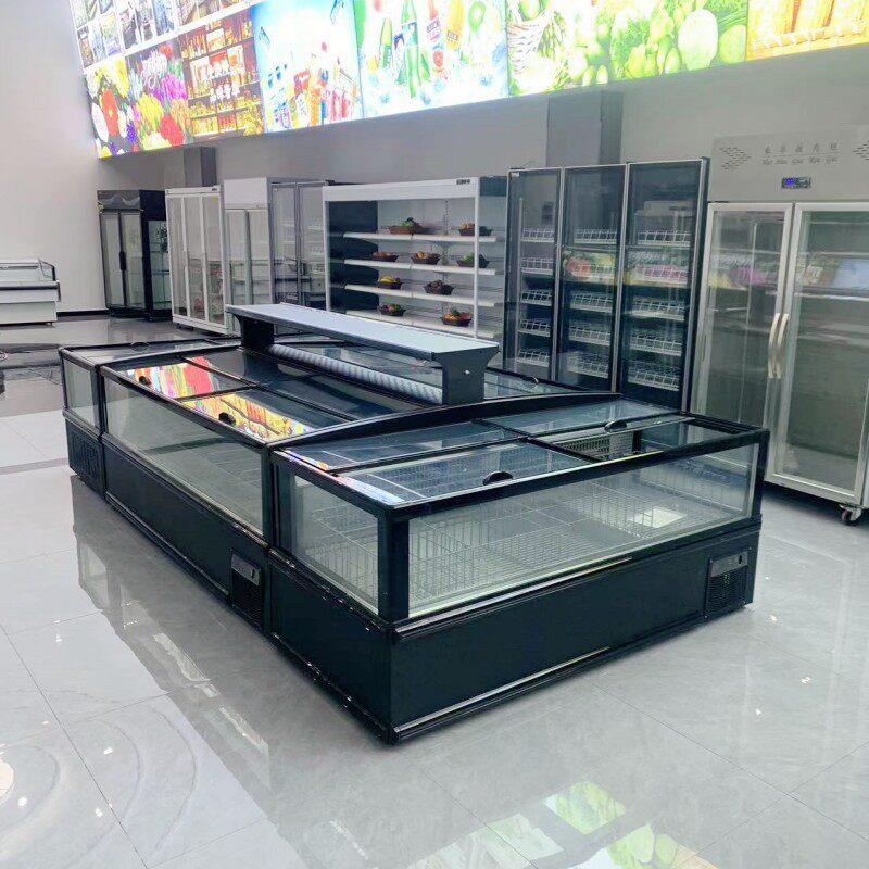大视窗商超组合岛柜卧式大容量冷冻柜海鲜肉类保鲜柜商用雪糕冰柜