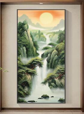入户门高山流水正对挂画进门装饰画风景画中式画山水生财玄关挂画