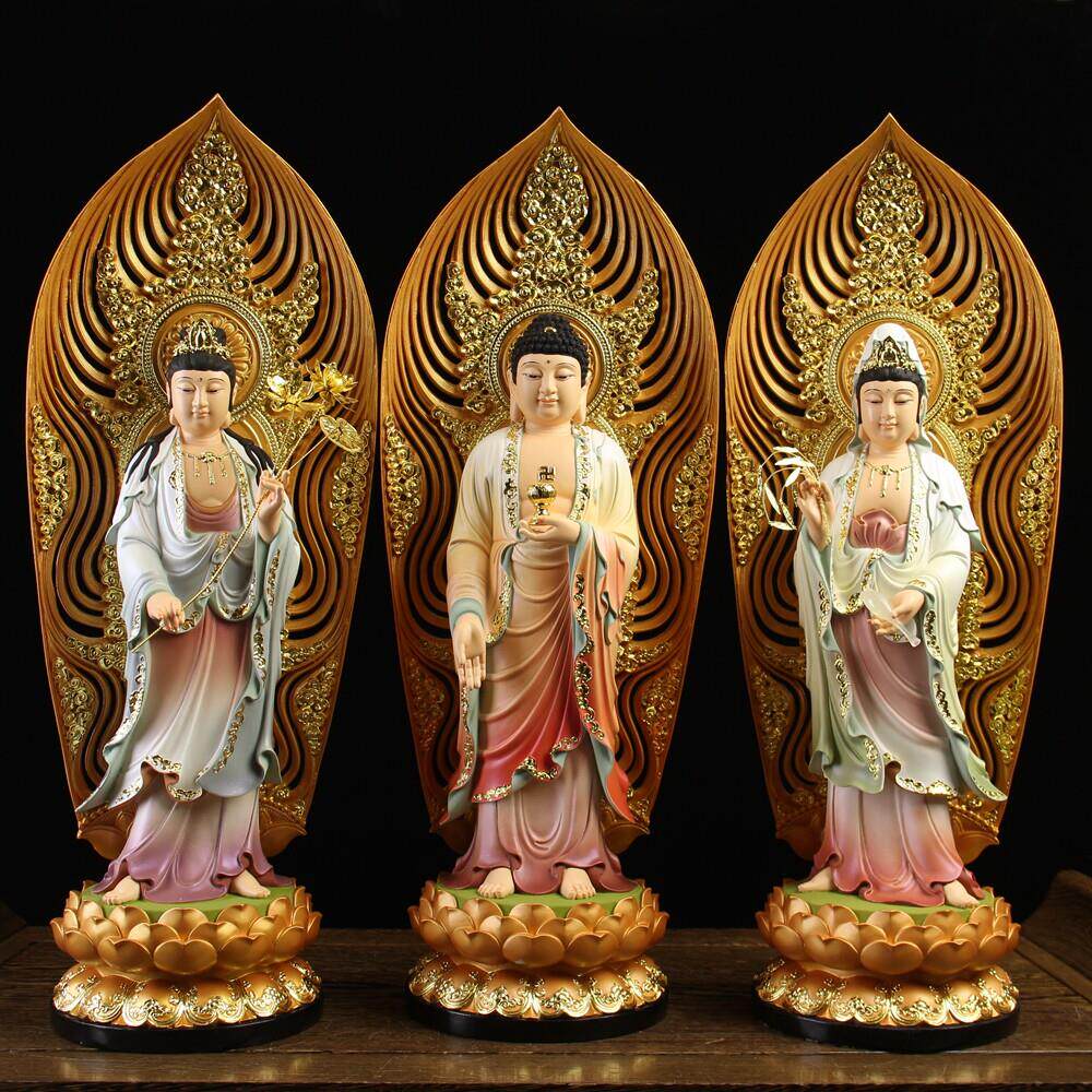 西观音三圣和大淀粉以阿弥陀佛立像菩萨佛像为家用树脂造像装饰