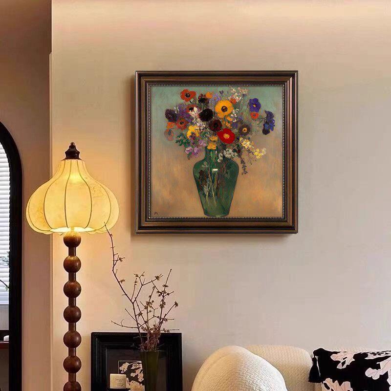 法式复古植物花卉客厅装饰画瓶花小众艺术壁画中古沙发背景墙挂画