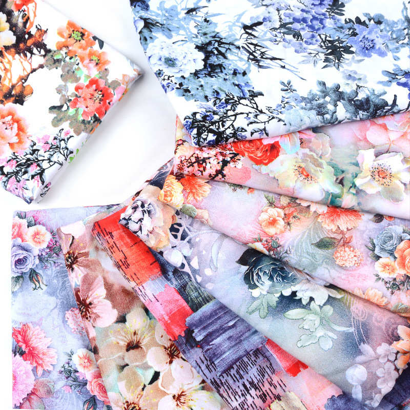连衣裙绸服装新品棉数码服绵面料人造棉家居睡衣印花布料绸布料