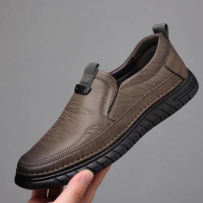 正品男真皮休皮鞋闲软皮软底懒人套脚一脚蹬鞋皮牛乐士福鞋牛筋底