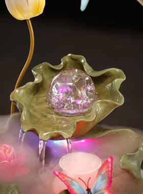 新中式招财流水摆加件湿QMG器雾化循环水客室厅公桌面生财开办业