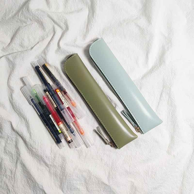 纯色pencil笔套清新皮质pvc迷你小笔袋高中学生创意简约3-4支容量