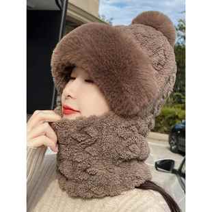 带围脖的一体帽子女款冬季电动车秋冬天骑车保暖神器防风2025新款