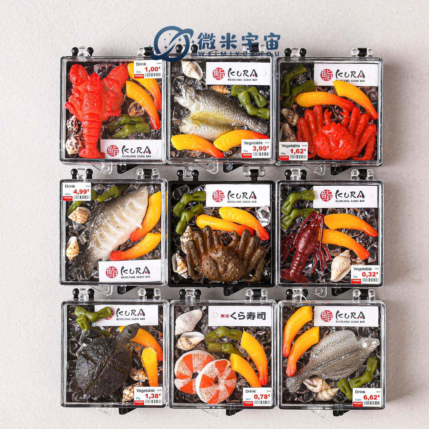 迷你仿真日式料理海鲜生鲜盒打包便当盒微缩食物模型食玩摆件玩具