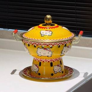 猫咪火锅铜锅家用涮锅专用锅珐琅锅一人食涮羊肉老式涮锅耐高温