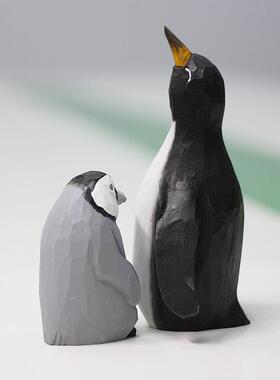 鹿妖商店 企鹅木雕 帝企鹅宝宝 胖企鹅 手工实木雕刻 创意摆件