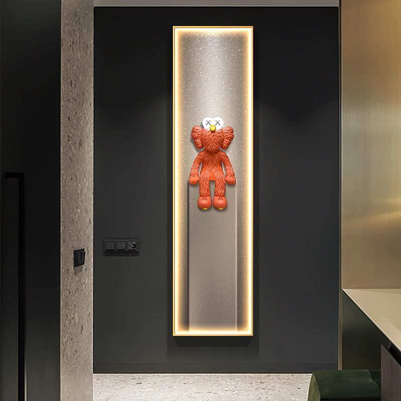 kaws入户玄关装饰画led竖版发光长条走廊过道挂画轻奢高级感壁画
