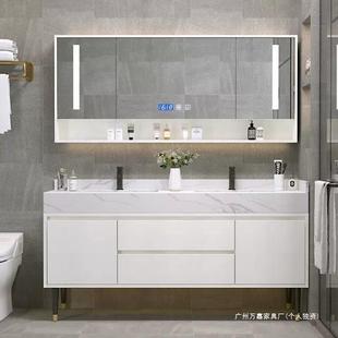 智能镜柜合岩板热弯一体951无缝瓷双盆浴室陶组可丽耐一体盆柜洗