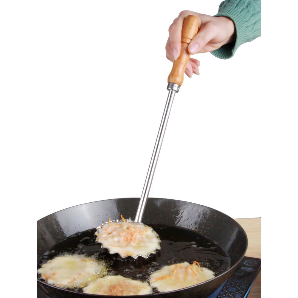 304不锈钢油墩子模具 家用萝卜丝饼油炸工具 带钩加深油端子勺子