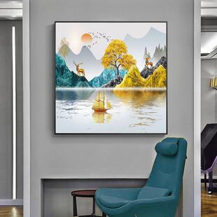 轻奢客厅装饰画单幅现代简约餐厅挂画方形进门玄关墙面壁画招财鹿