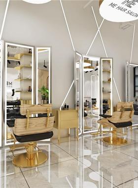 1643网红理发店镜台3m剪廊镜子发专用单面镜台aLED带发灯美发店镜