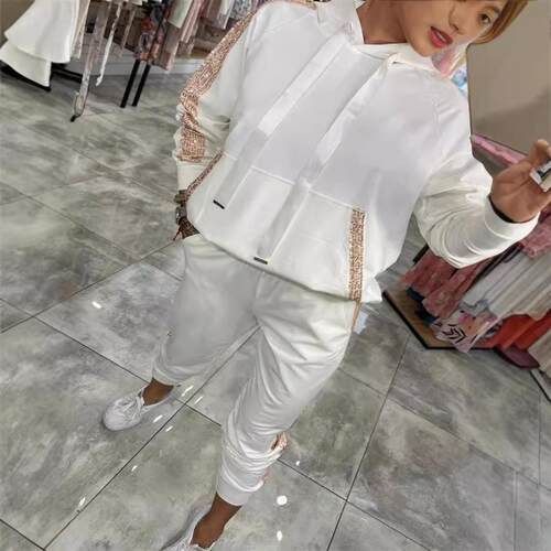 Women's sequined pocket sports hooded sweatshirt and pants