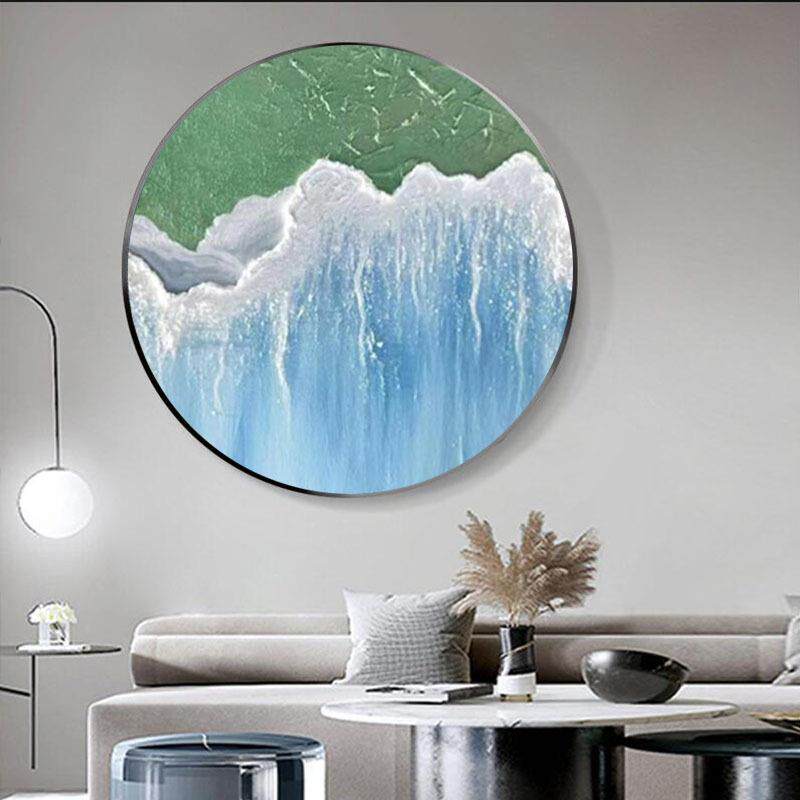 新款直销手绘海景圆框画抽象肌理玄关入户装饰画轻奢客厅餐厅走廊