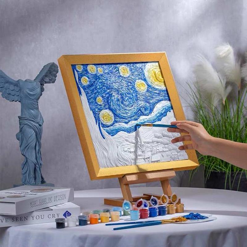 玩作梵高莫奈手绘立体浮雕数字油画DIY涂色丙烯客厅卧室装饰油画图片