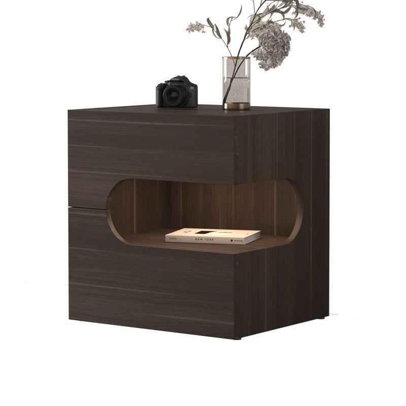 意式轻奢极简实木床柜带RMR灯卧床室储物柜头边柜色黑胡桃头色