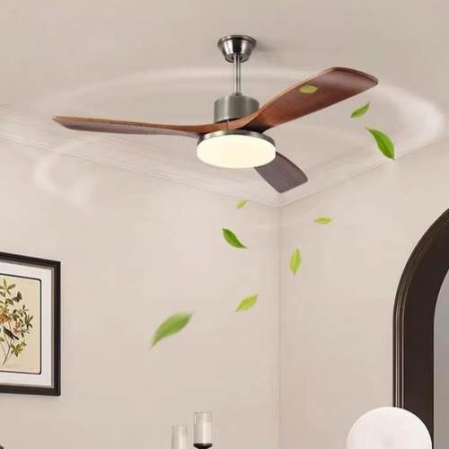 大扇叶式风扇灯胡桃木色餐厅卧吊扇灯新中护630眼电室吊灯复古扇