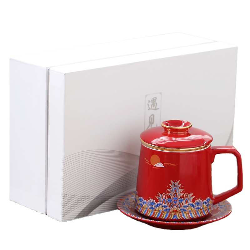 国潮风陶瓷泡茶杯带盖过滤茶水分离杯办公室杯子个人杯水杯字