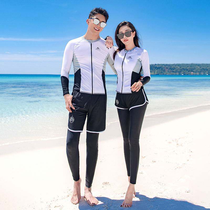 潜水服女新款情侣防嗮泳衣分体长袖长裤速干冲浪浮潜套装水母衣男