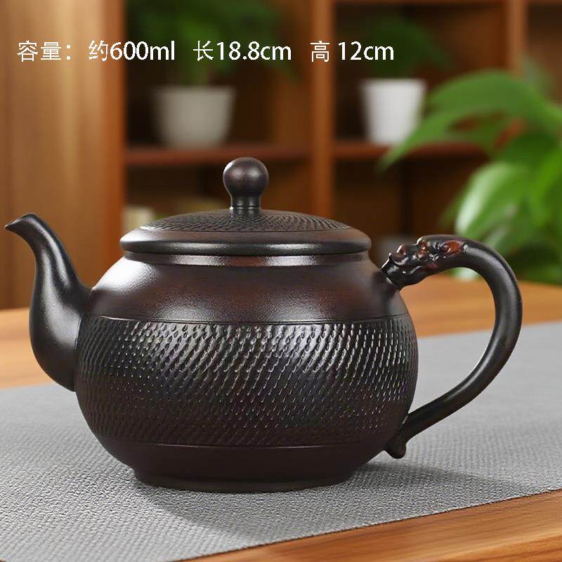 紫陶茶壶紫砂壶陶瓷功夫茶具家用客厅大容量单壶将军壶竹韵壶