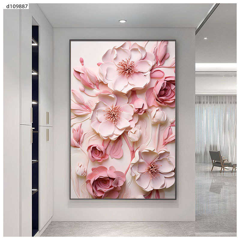 玄关入户走廊进门背景墙抽象花朵花卉挂画晶瓷镶钻立体餐厅装饰画图片