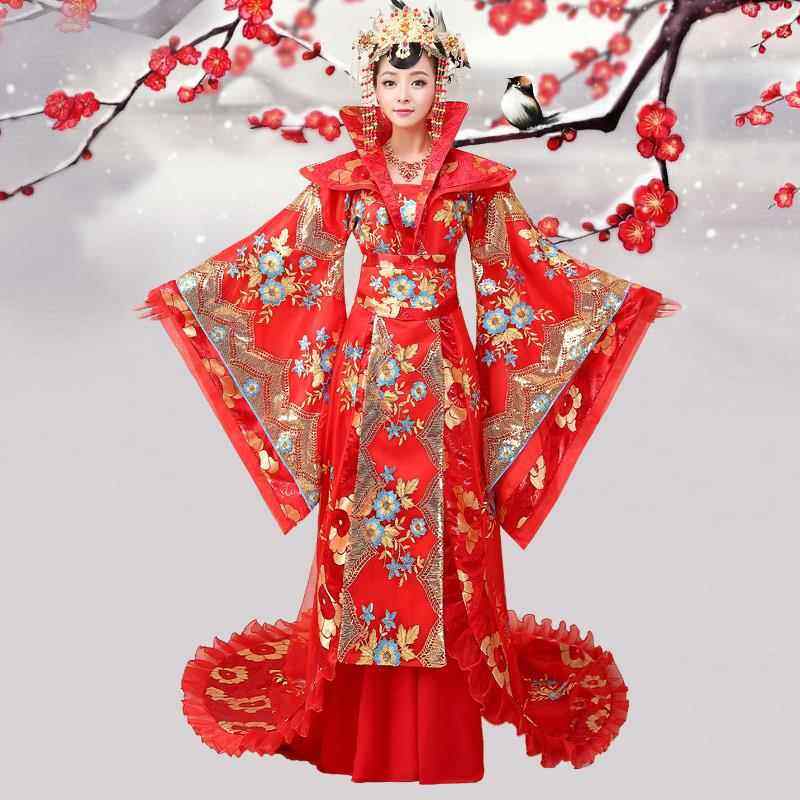 正品古装服装女贵妃演拖古尾女代大唐汉服款成人紫色皇后宫廷出服