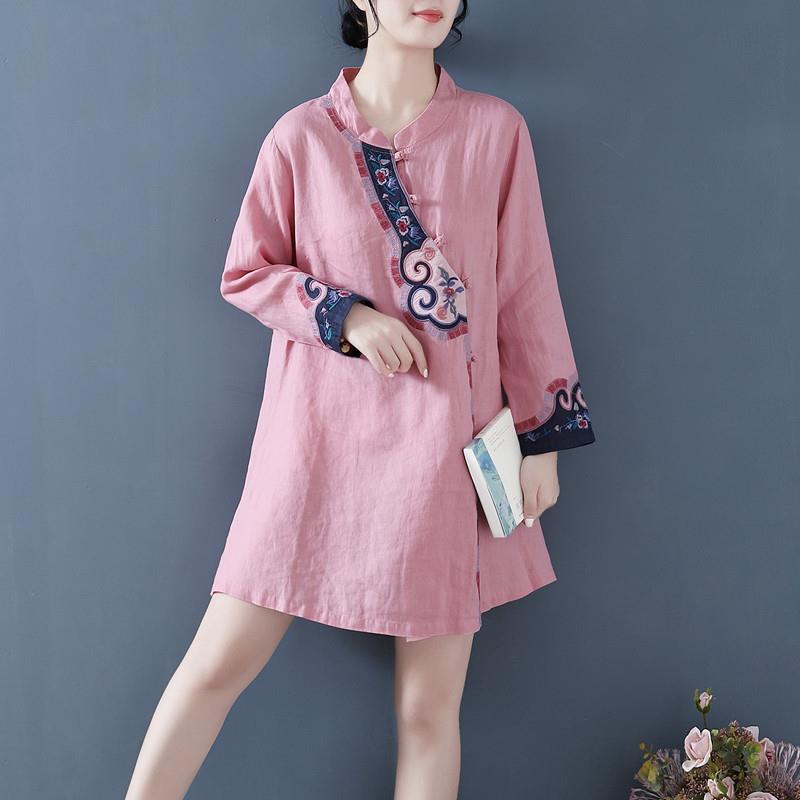 新品中国风改良旗袍上衣女2026初秋新款中式盘扣衬衫宽松长袖棉麻