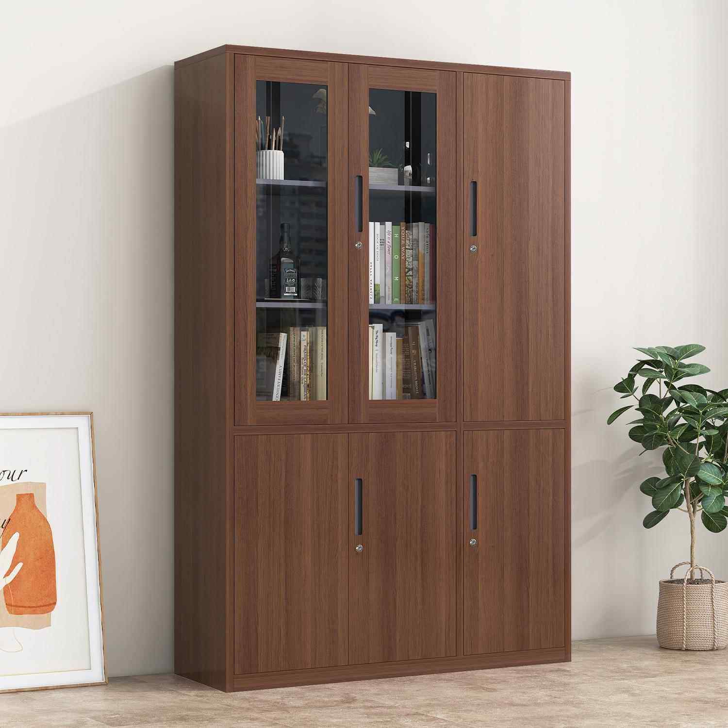 木纹文件柜制铁办985皮柜公资档案柜带锁书钢柜储物柜矮料J^