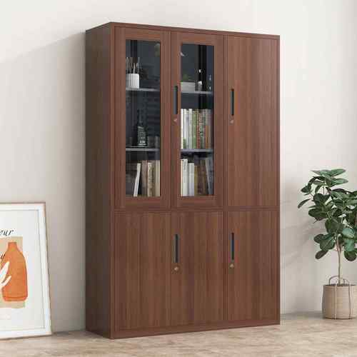 木纹文件柜制铁办985皮柜公资档案柜带锁书钢柜储物柜矮料J^