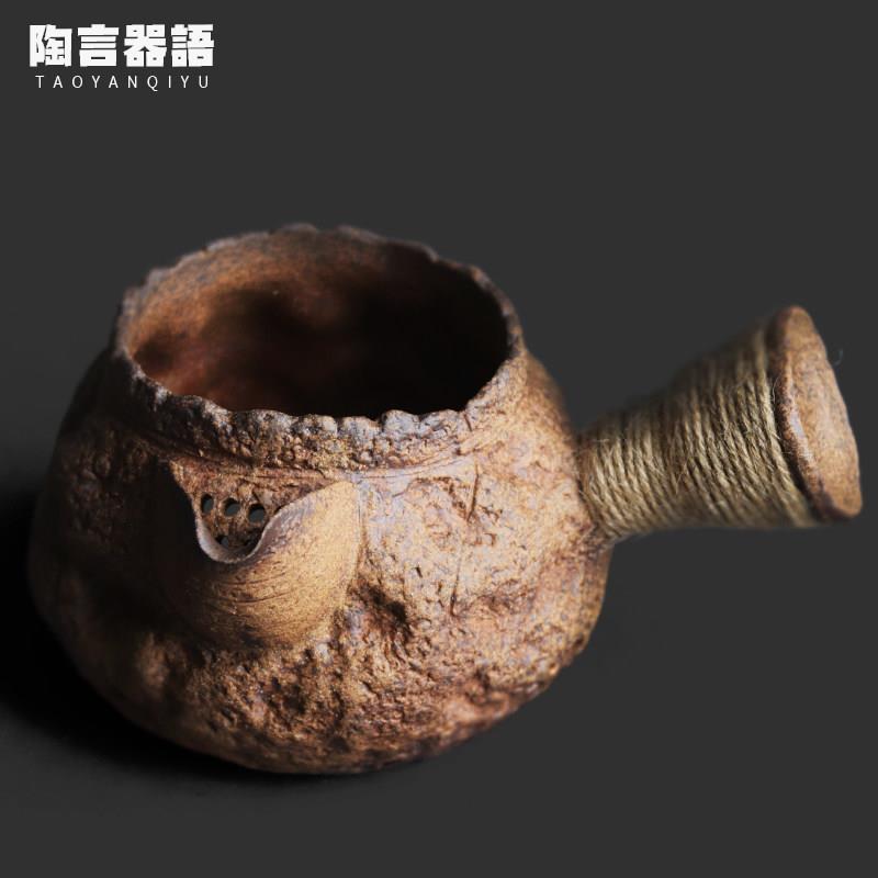 岩矿陶泥石头纹肌理侧把煮茶罐罐壶中式围炉炭火黑晶炉覆古烧水壶