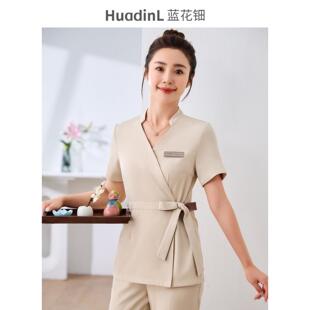 美容师工作服女高端美容院短袖服装SPA养生馆气质按摩技师服套装