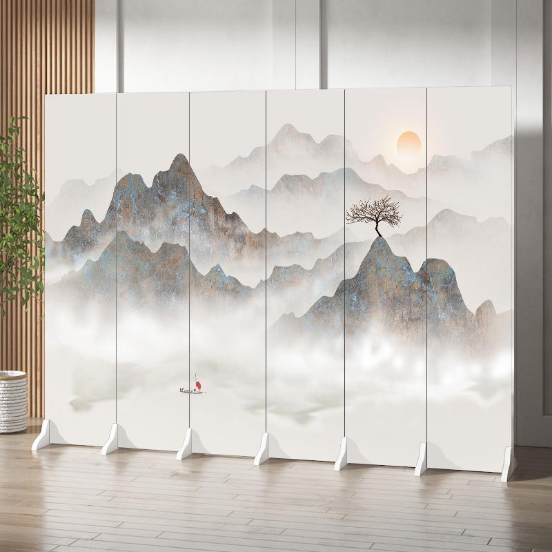 新中式屏风隔断客厅玄关房间遮挡入户简约布艺移动家用折叠座屏J^