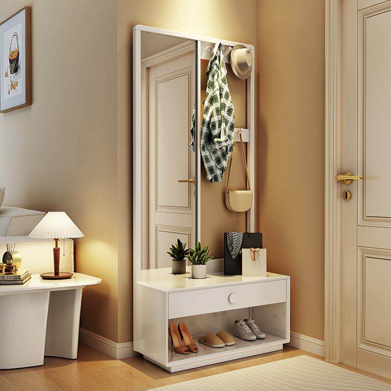 落地镜家用镜子全身全身镜挂衣架一体入户换鞋凳门口玄关衣帽架子