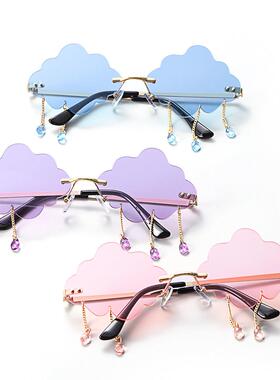 UV400 ndy Tassel Sunglasses Fashion Retro Rimless Sun Glasse