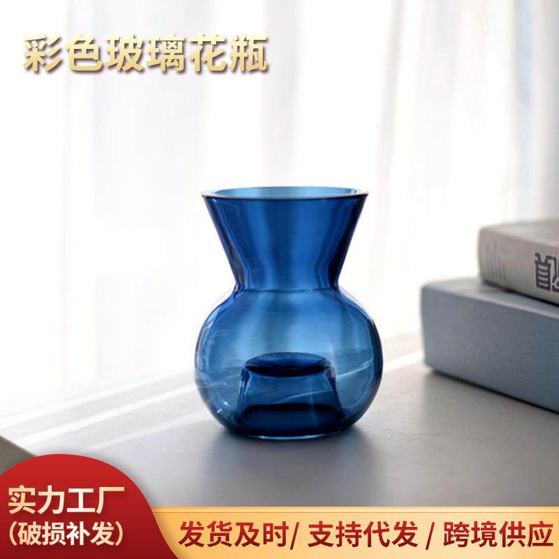 彩色玻璃花瓶烛台两用大口径干花插花瓶单只家居装饰品摆件手工