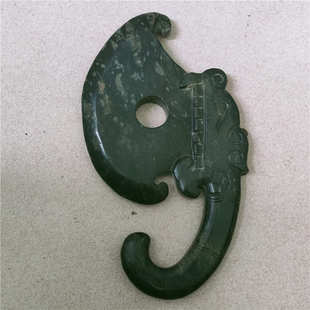 仿古旧古玩文化件手把龙头铁石斧玉斧摆件玉杂项红山做