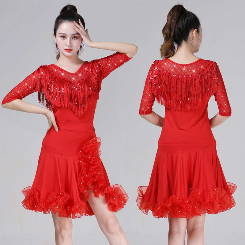 广场舞服装新款成人拉丁舞蹈服摩登舞三步踩吉特巴舞蹈裙套装