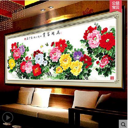 szx新款九尺牡丹花十字绣3米大幅客厅十字绣花开富贵新版国色天香