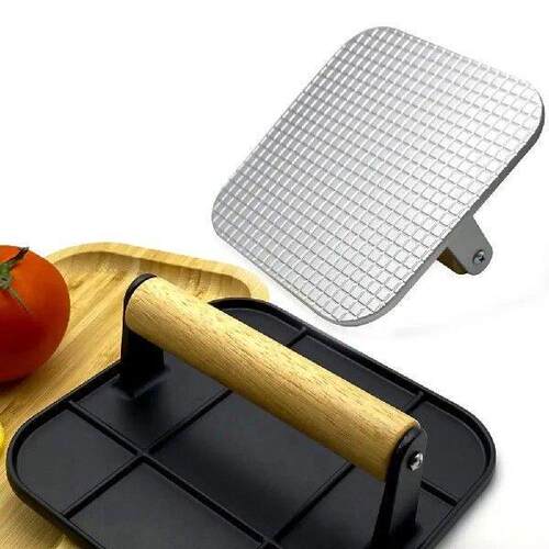16cm Aluminum Alloy Meat Press Wooden Handle Cast Iron