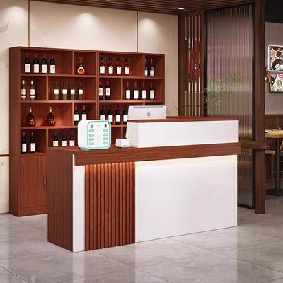 前台接待台中式现代餐饮店服装店小型柜台桌带酒柜转角吧台收银台