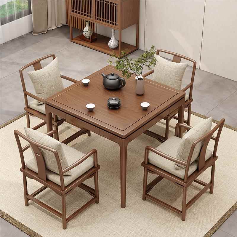 现代餐桌椅组合老木八仙桌茶馆茶榆桌酒店牌棋椅八仙桌86桌新中式