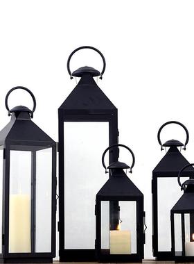 电子蜡烛灯铁艺玻璃落地风灯欧式户外大型蜡烛台宫廷风庭院装饰