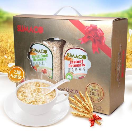 马来西亚进口礼盒 素玛哥冲泡即食快熟燕麦片1000g*2罐/提 送礼品