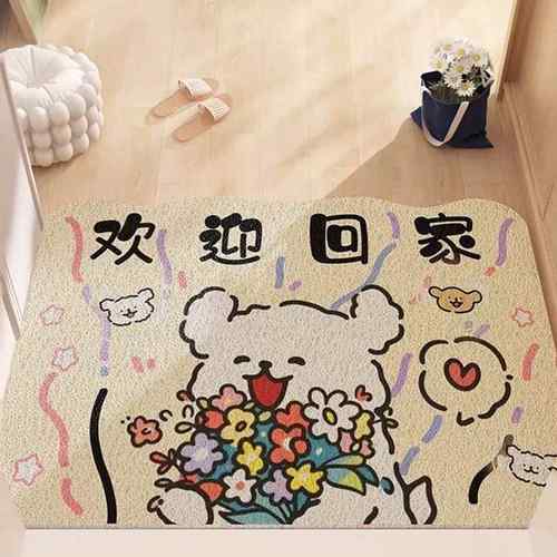 可爱欢迎回家入户门丝圈地垫奶油风玄关除尘家用可裁剪防滑门垫厚